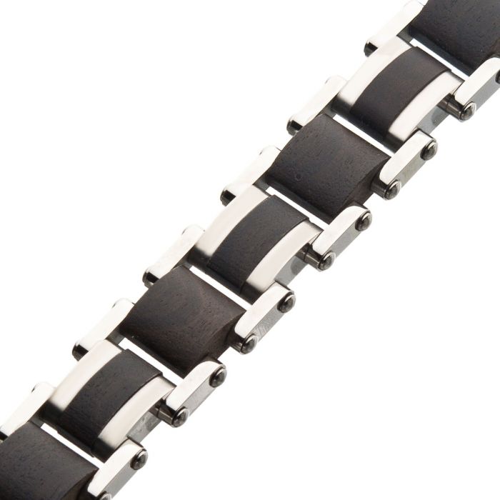 Stainless Steel and Ebony Wood Link Bracelet - Image 3