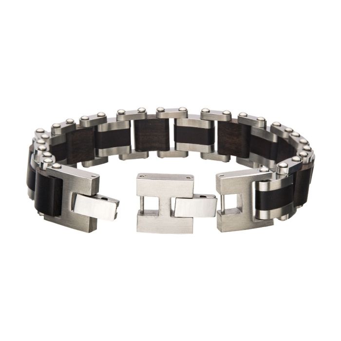 Stainless Steel and Ebony Wood Link Bracelet - Image 2
