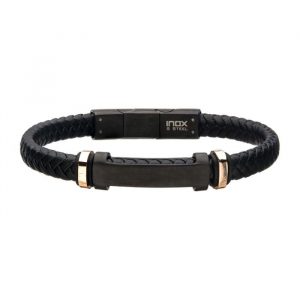 Black Leather Engravable ID Bracelet