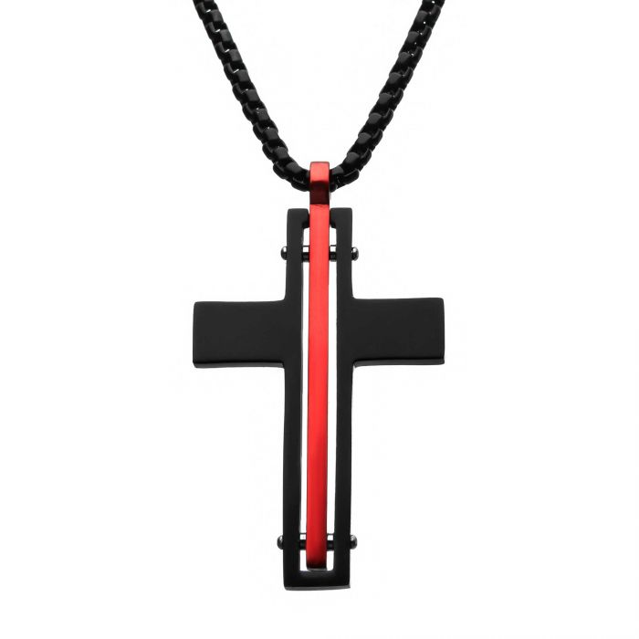 Thin Red Line Cross Pendant