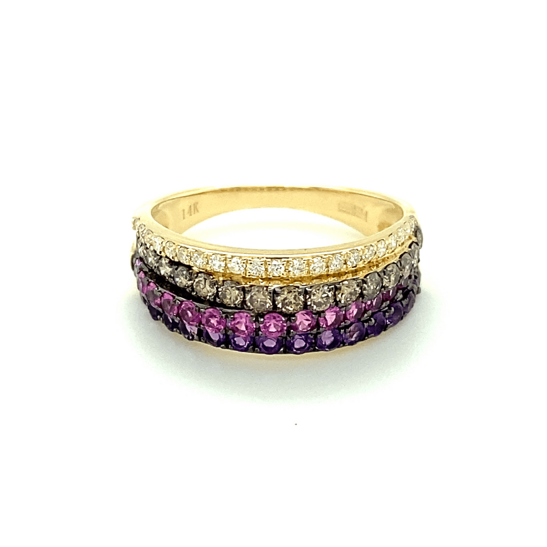 Diamond, Amethyst and Pink Sapphire Pave Ring by Effy