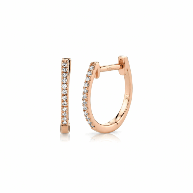 14K Rose Gold 0.08ctw Diamond Huggie Hoop Earrings by Shy Creation
