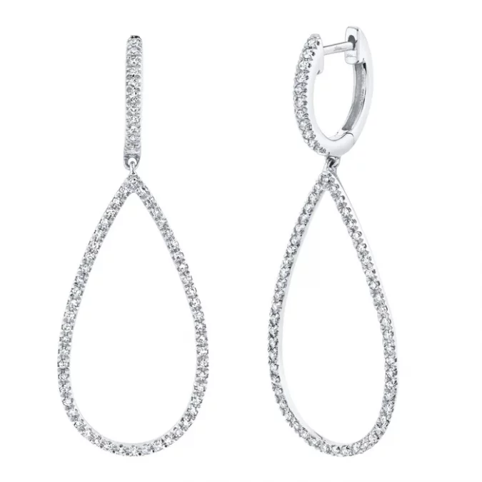 White Gold Open Tear Drop Dangle Earrings by Shy Creation