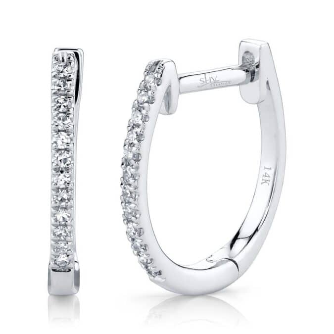 14K White Gold 0.08CTW Diamond Huggie Hoop Kate Earrings by Shy Creation