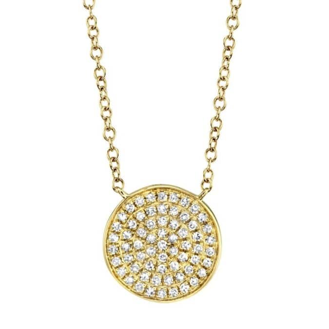 Diamond Pave Disc Pendant Necklace by Shy Creation – Yellow or White Gold Available