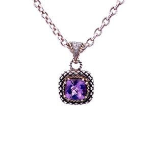 Estate Amethyst and Diamond Enhancer Pendant in Sterling Silver and 18k Yellow Gold by Andrea Candela