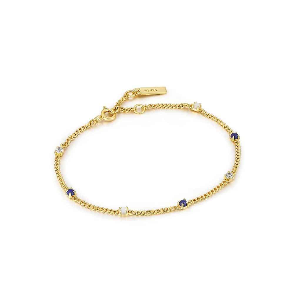 Lapis Lazuli Station Bracelet in Sterling Silver and 14k Yellow Gold Plating by Ania Haie