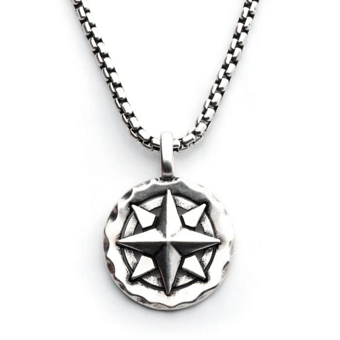 Sterling Silver Compass Pendant Necklace