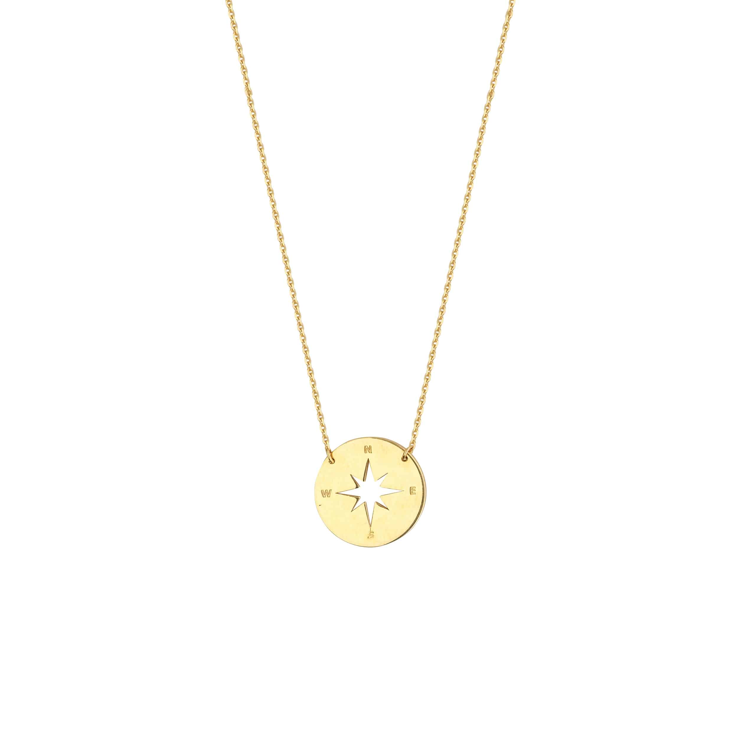 So-You Pendant Necklace in 14k Yellow Gold- mini compass cut-out disc