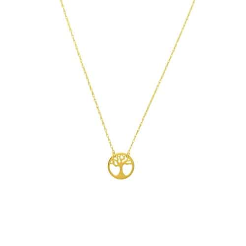 So-You Pendant Necklace in 14k Yellow Gold- mini tree of life cut-out disc