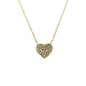 Pave Diamond Heart Pendant Necklace in 14k Yellow Gold