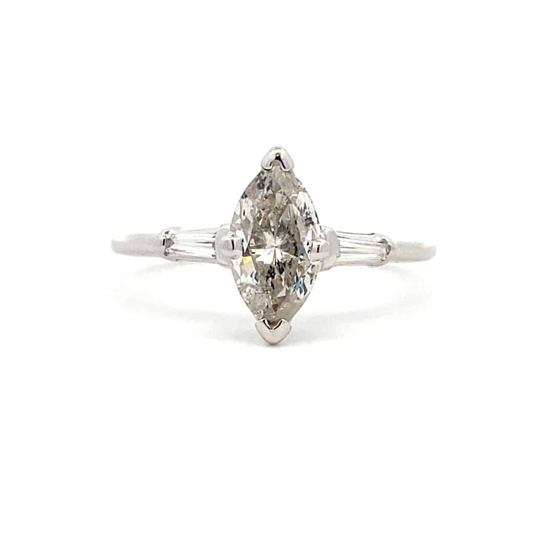 Unique Marquise Design Engagement Ring Semi Mount in 14k White Gold
