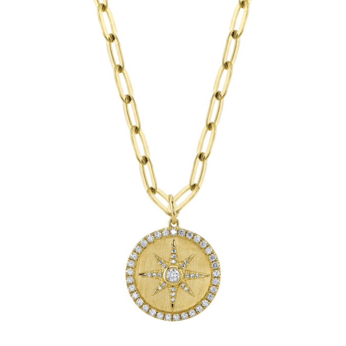 14K Yellow Gold Diamond Star Compass Necklace by Shy Creation
