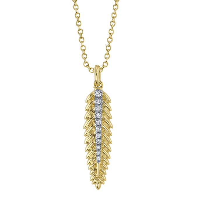 Diamond Feather Drop Necklace by Shy Creation
