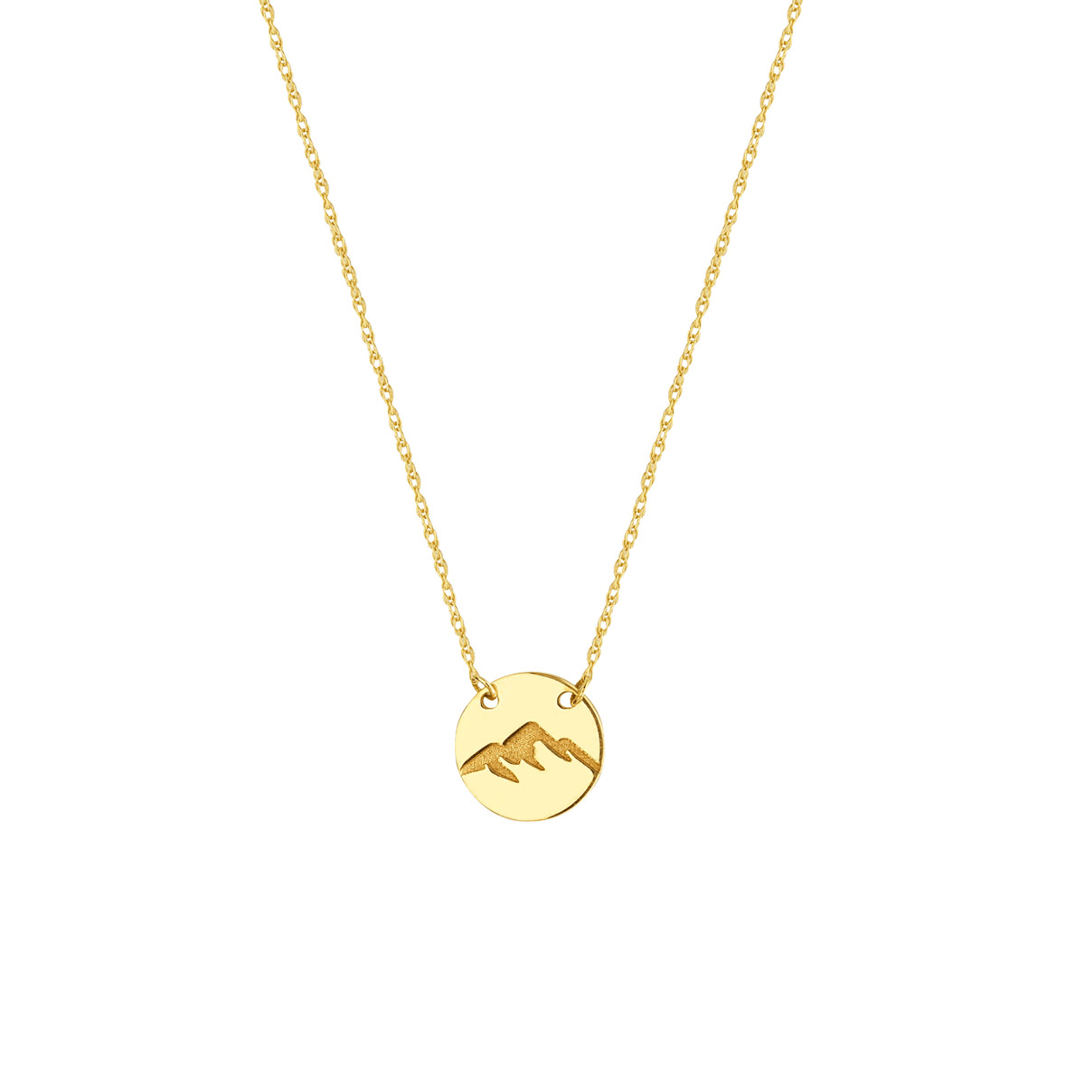 So-You Pendant Necklace in 14 karat gold etched mountain disc