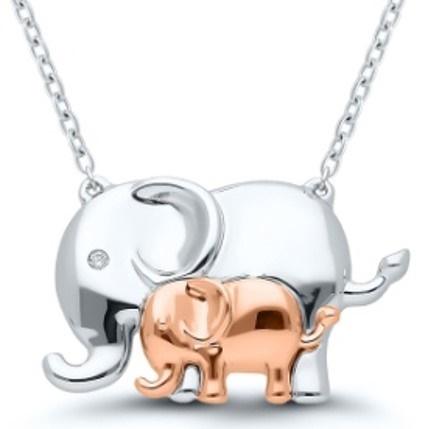 Diamond Elephant Mom and Baby Necklace