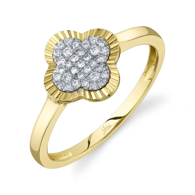 14K Yellow Gold Diamond Clover Ring by Shy Creation