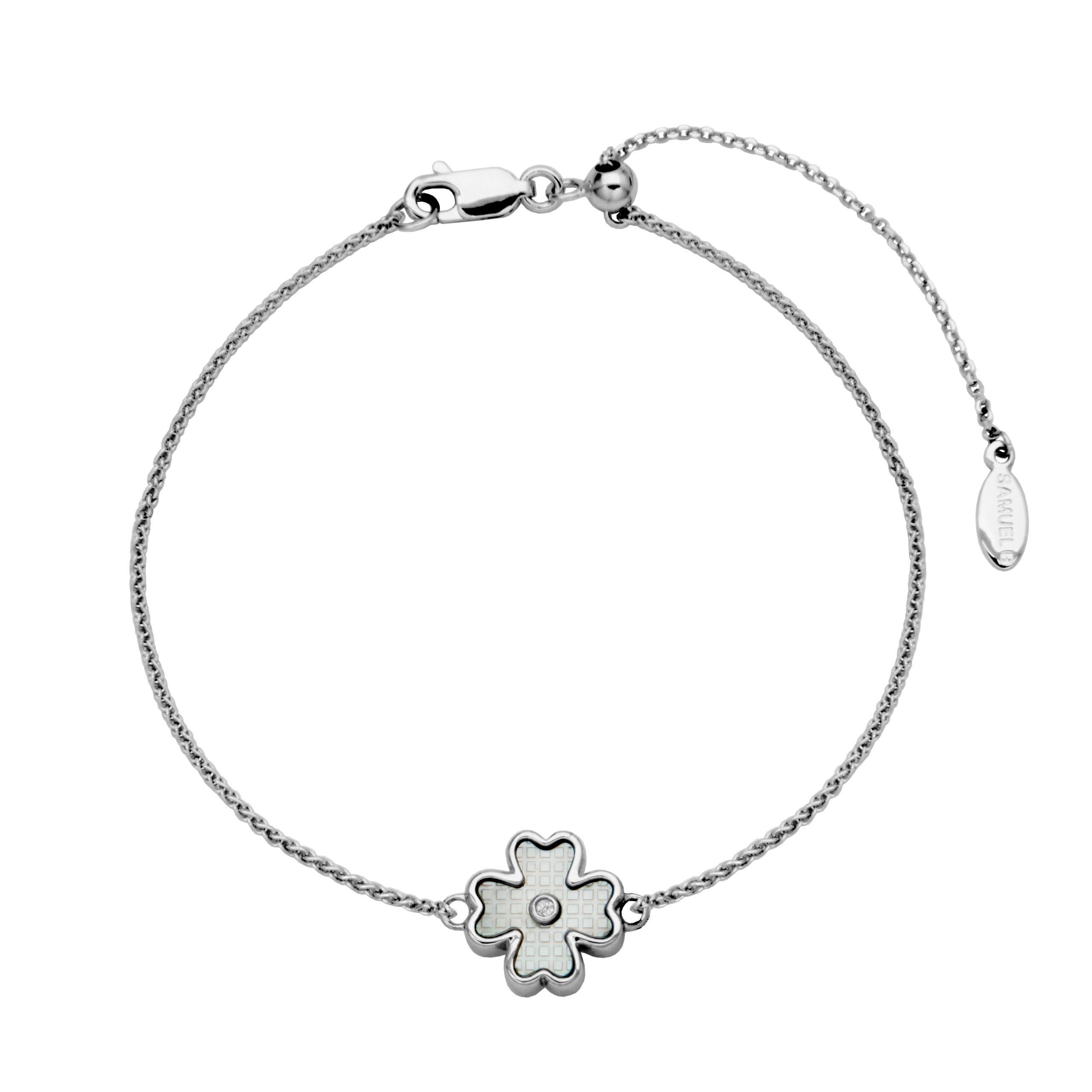 Sterling Silver Mother of Pearl Flower Bolo Bracelet