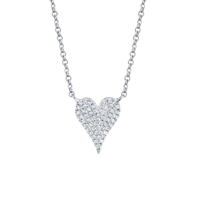 14K White Gold 0.11ctw Pave Diamond Heart Necklace by Shy Creation