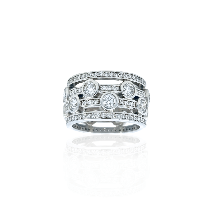 Estate 18K White Gold 2.54ctw Diamond Multi Row Statement Ring