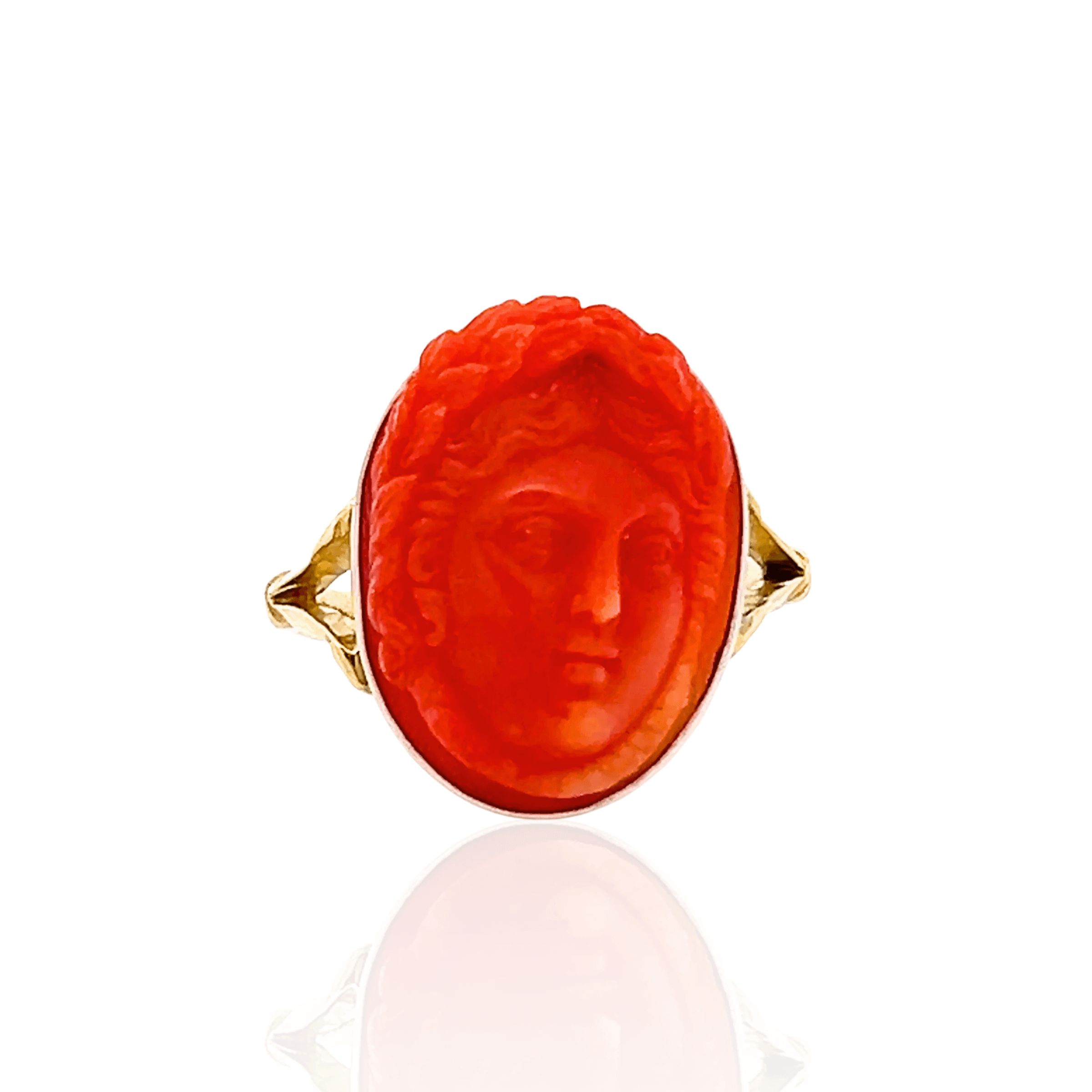 Estate 18K Yellow Gold & Gold Filled Victorian Coral Cameo Ring
