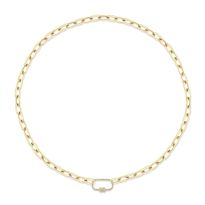 14K Yellow Gold 0.23ctw Diamond Carabiner Clasp Paperclip Chain Necklace by Shy Creation
