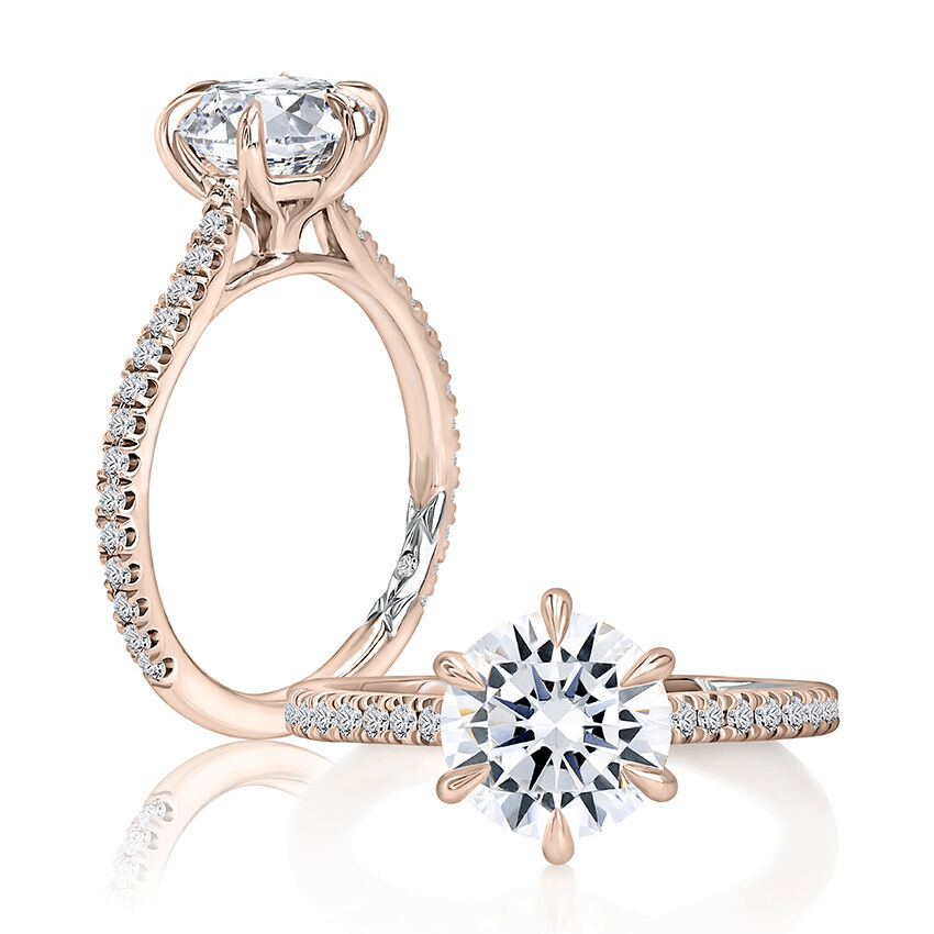 14K Rose Gold 0.29ctw Diamond Six Prong Diamond Engagement Ring Setting by A. Jaffe - Image 3