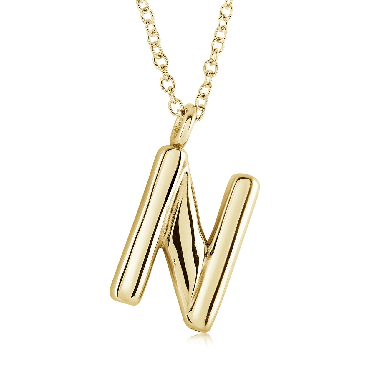 Stainless Steel Gold Plated Bubble Initial Letter "N" Necklace