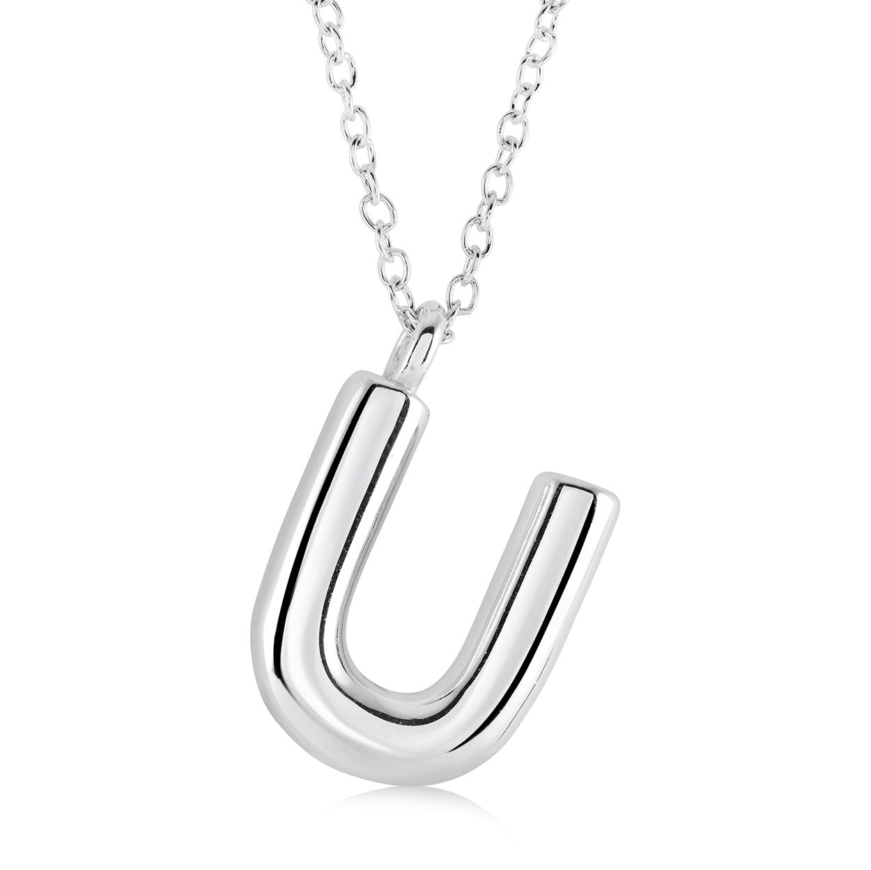 Stainless Steel Bubble Initial Letter "U" Necklace