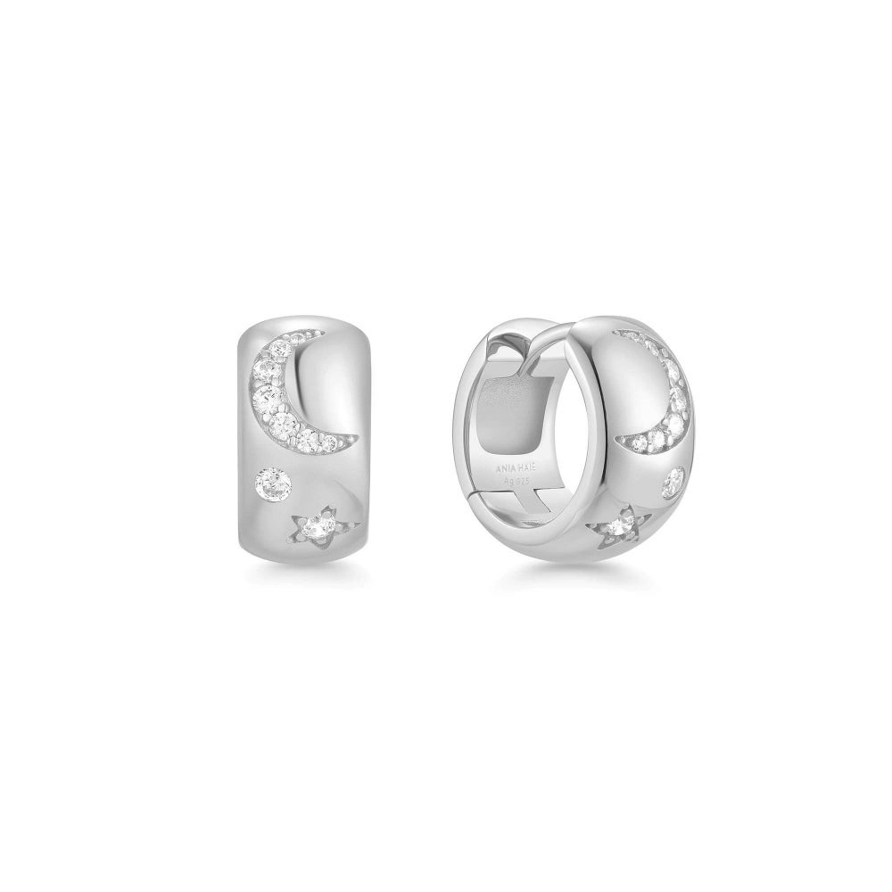 Sterling Silver Cubic Zirconia Celestial Huggie Hoop Earrings