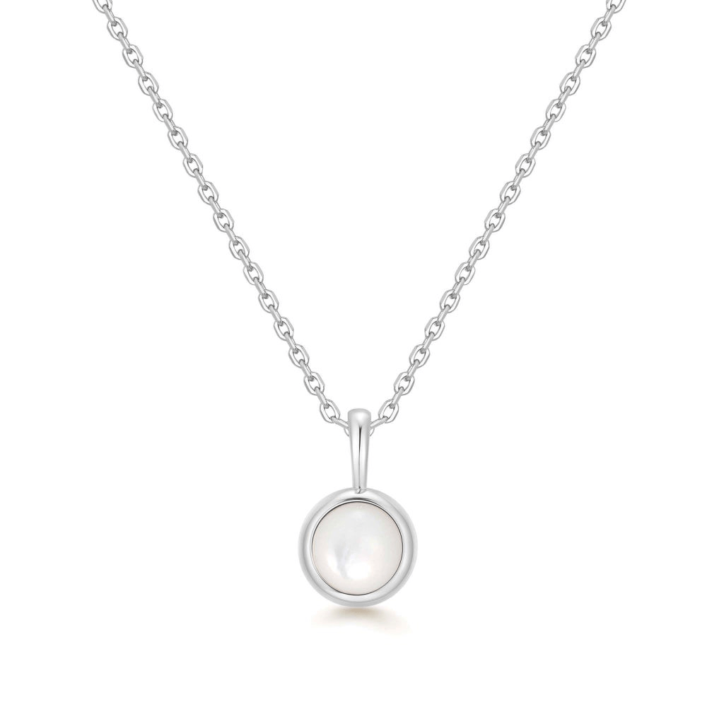 Sterling Silver Round Mother of Pearl Pendant Necklace