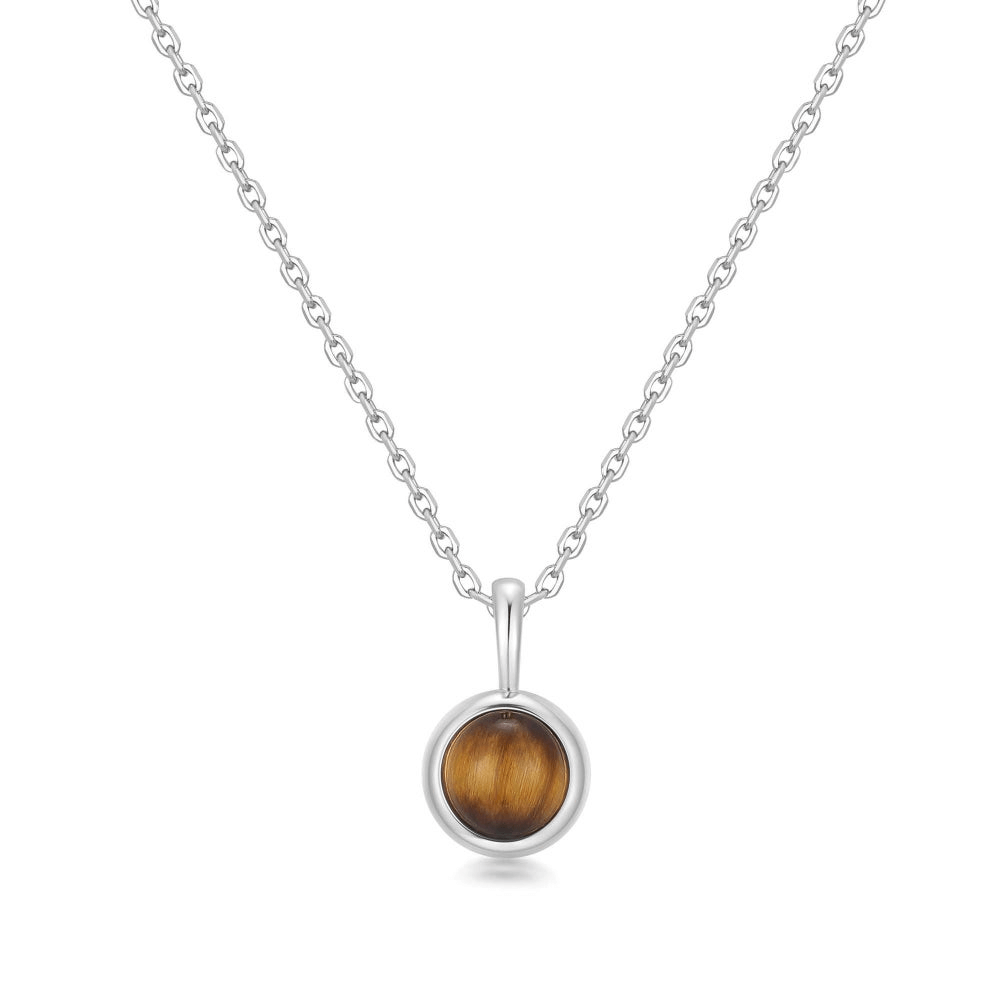 Sterling Silver Round Tiger's Eye Pendant Necklace