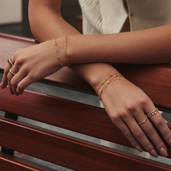 14K Yellow Gold Plated Solar Orange Nano Gemstone Station Bracelet