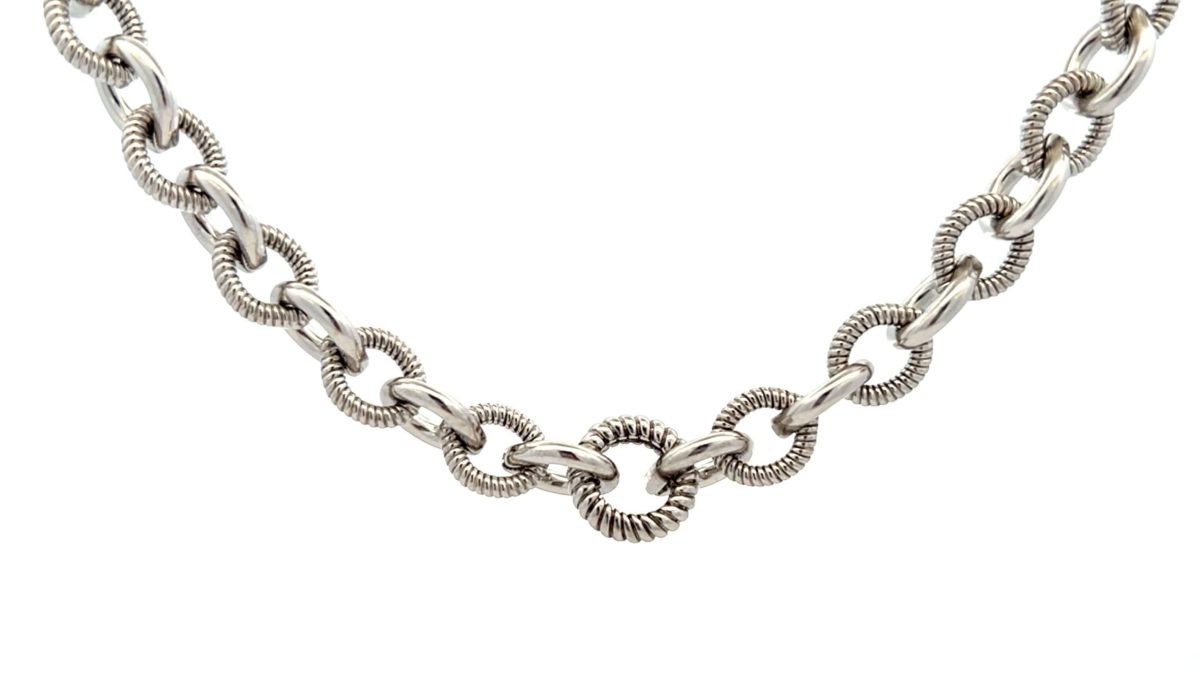 Estate Judith Ripka Sterling Silver Textured Chunky Link Necklace