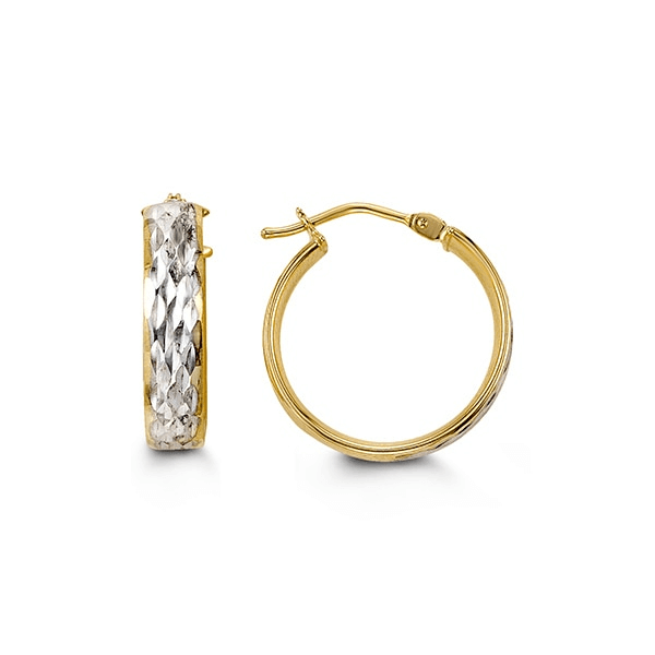 10K Two-Tone Gold Diamond-Cut Hoop Earrings