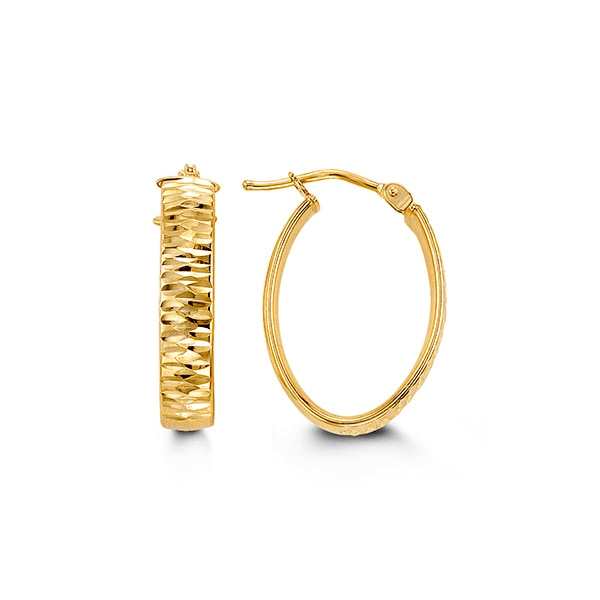 10K Yellow Gold Diamond-Cut Oval Hoop Earrings