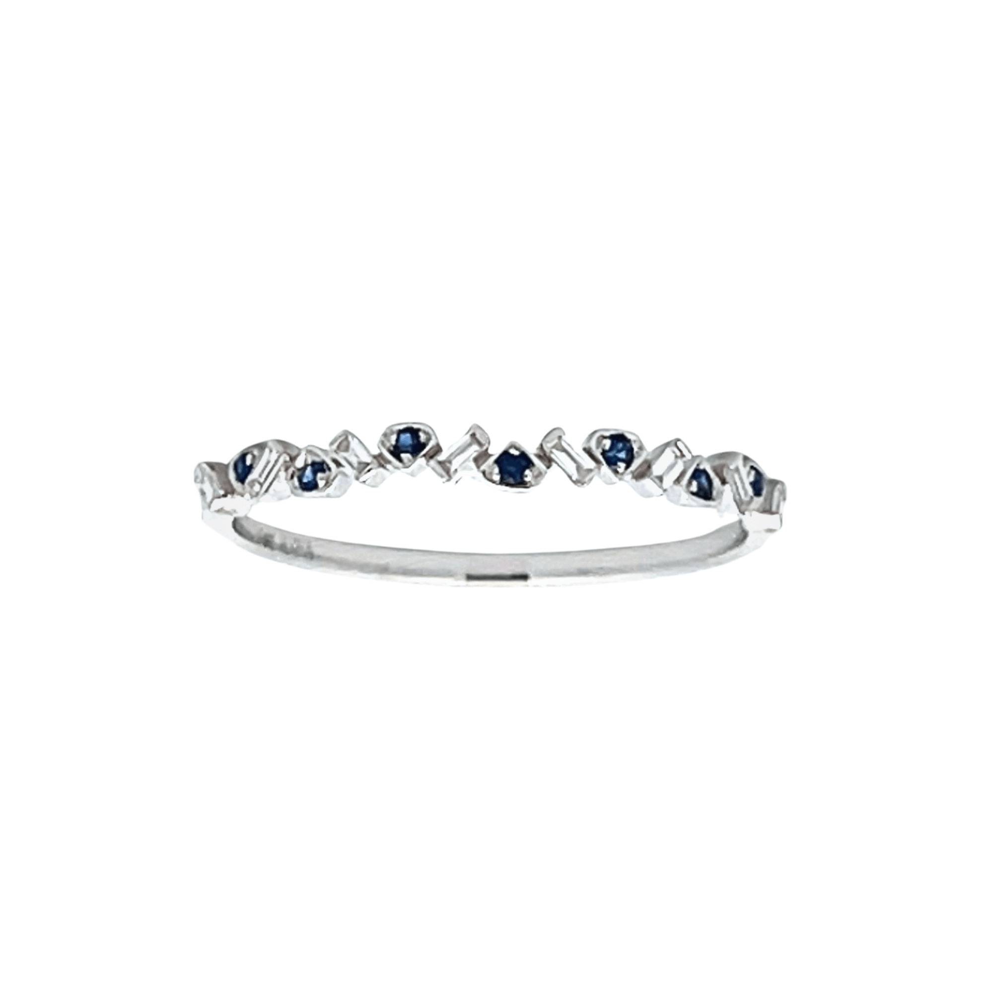 14K White Gold 0.14ctw Blue Sapphire & Diamond Stackable Band