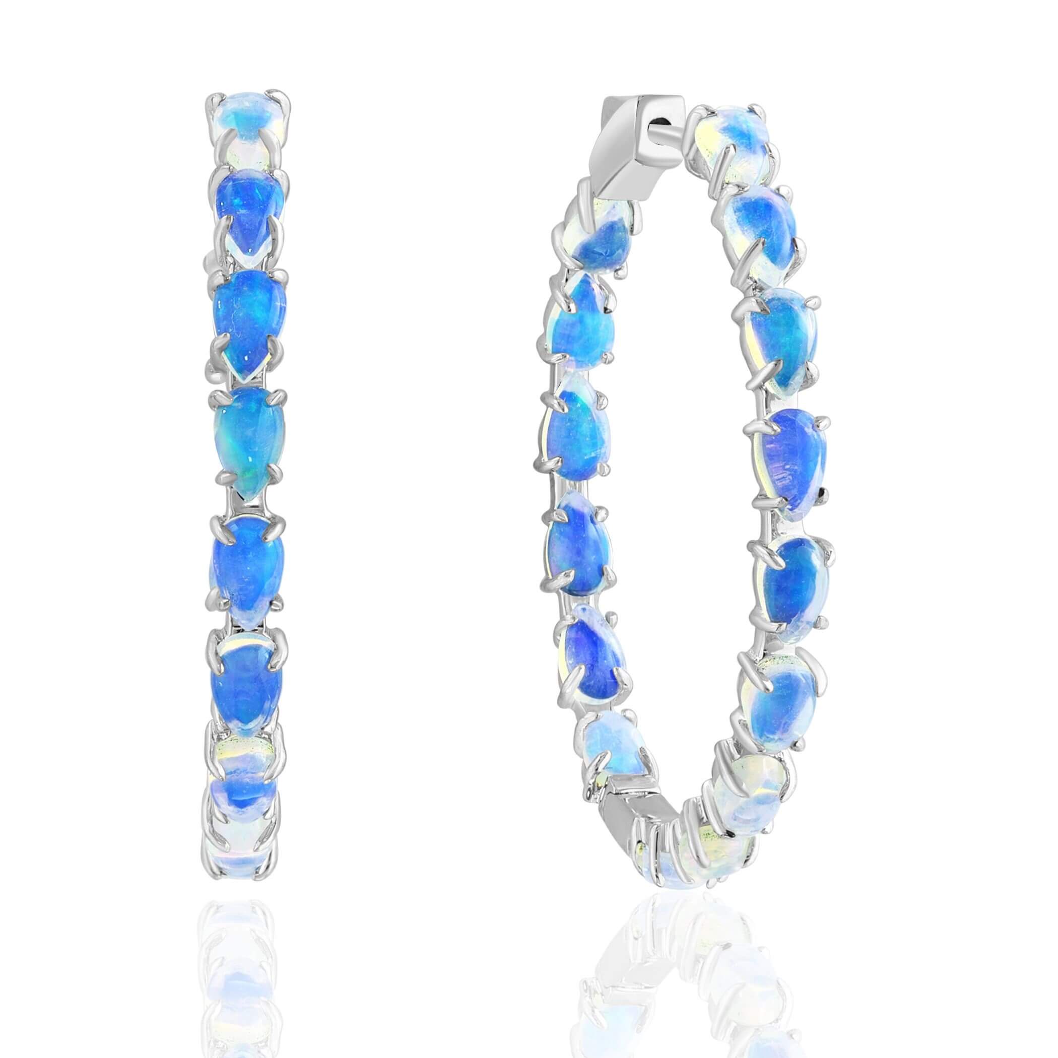 14K White Gold 4.46ctw Opal Inside-Out Hoop Earrings by David Kord