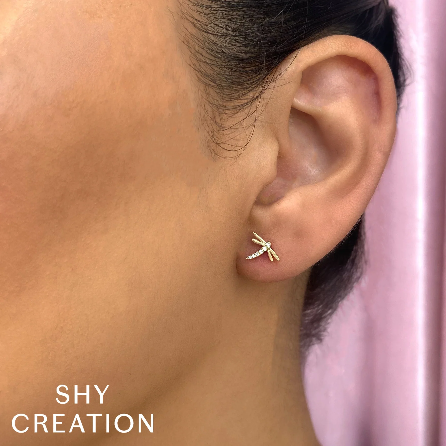 14K Yellow Gold 0.05ctw Diamond Dragon Fly Earrings by Shy Creation