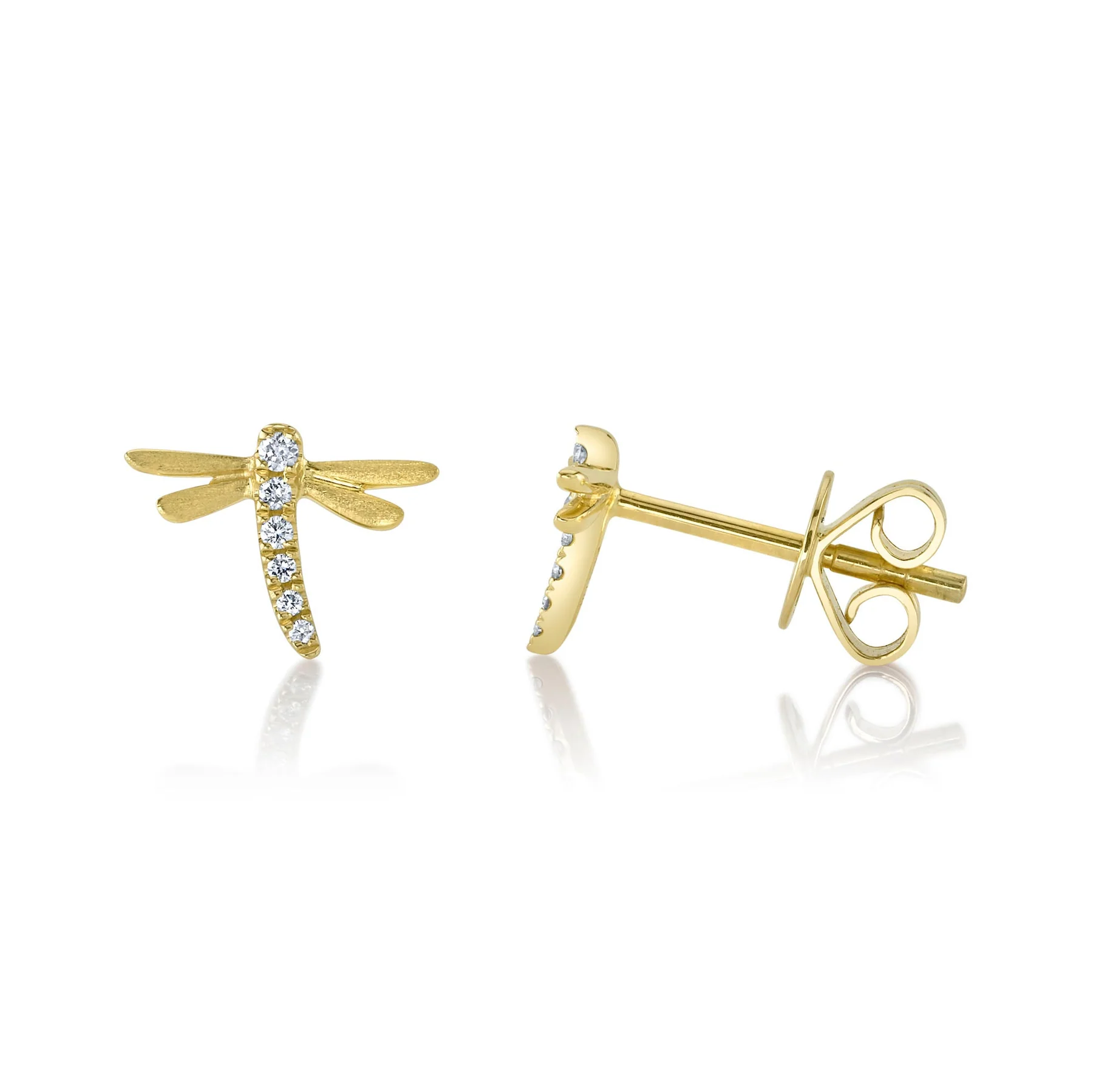 14K Yellow Gold 0.05ctw Diamond Dragon Fly Earrings by Shy Creation