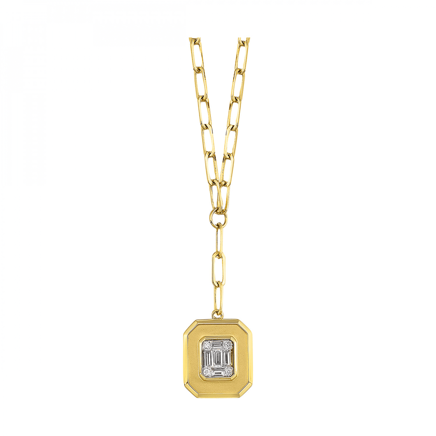 14K Yellow Gold 0.14ctw Baguette & Round Diamond Cluster Necklace