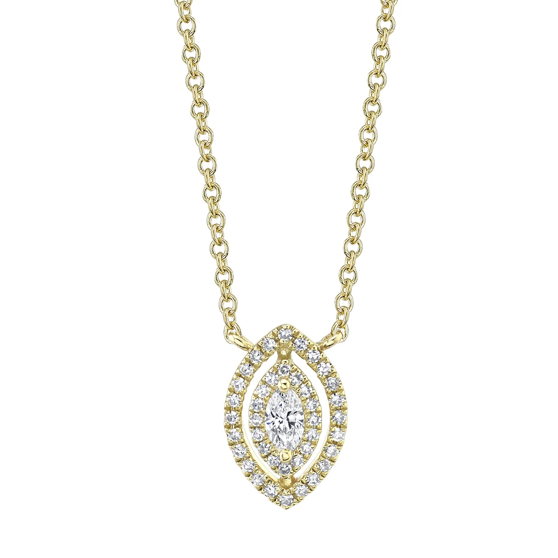 14K Yellow Gold 0.18ctw Diamond Marquise Shaped Pendant Necklace