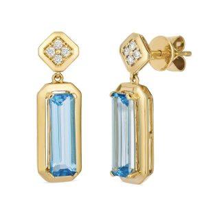 14K Yellow Gold Emerald-Cut Blue Topaz & Diamond Drop Earrings by Le Vian