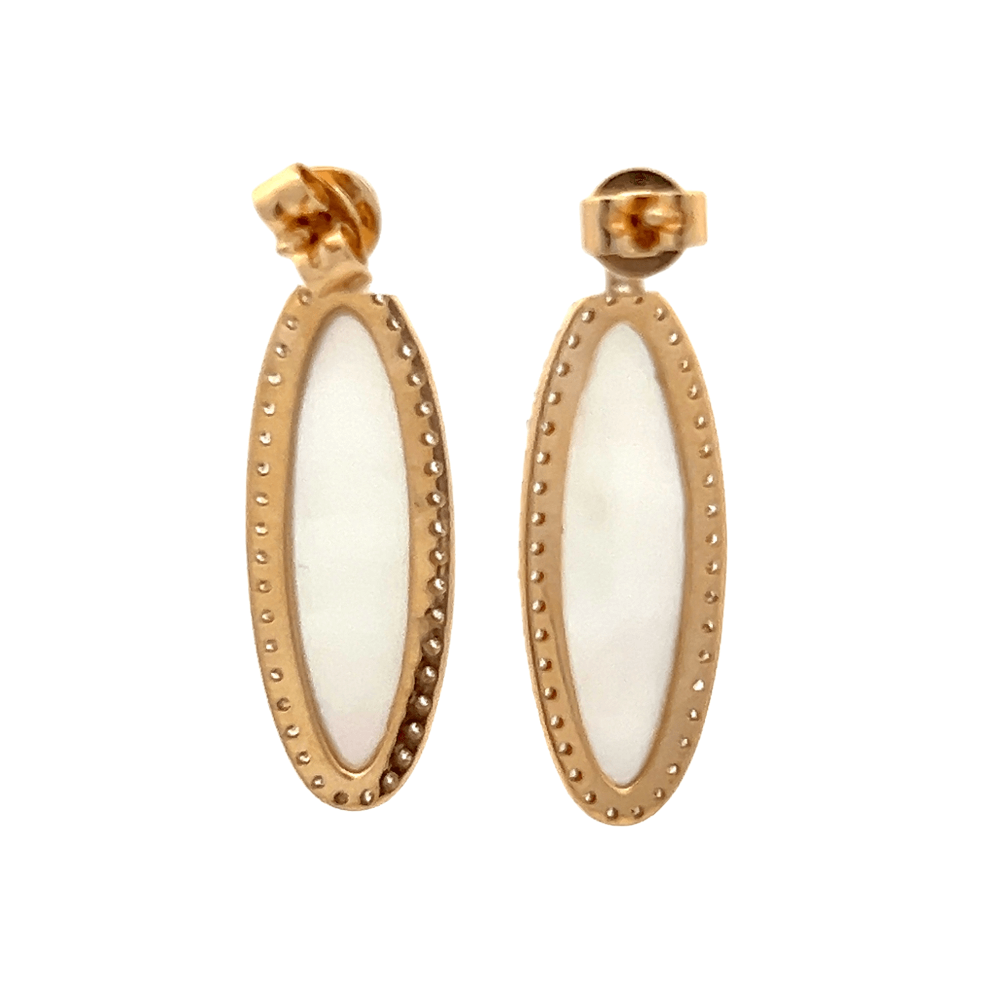 14K Yellow Gold Oval Mother of Pearl & Diamond Drop Earrings