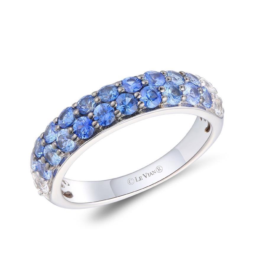 14K White Gold LeVian Ombre Blue Sapphire Domed Band