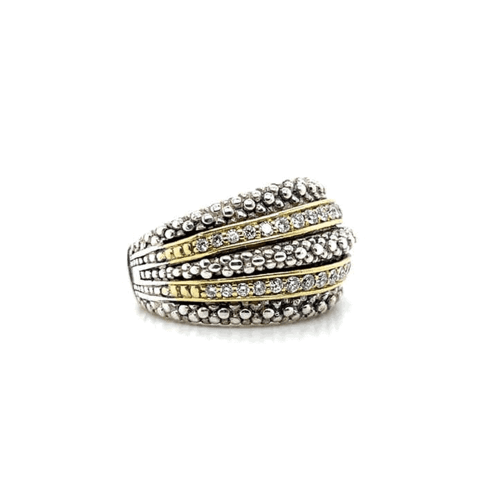 Estate 18K & SS 0.50ctw Diamond Lagos Caviar Ring