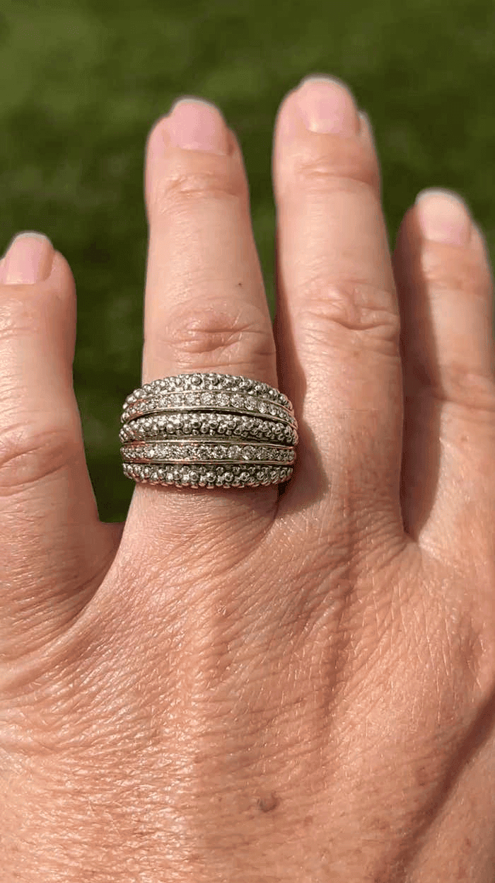 Estate 18K & SS 0.50ctw Diamond Lagos Caviar Ring