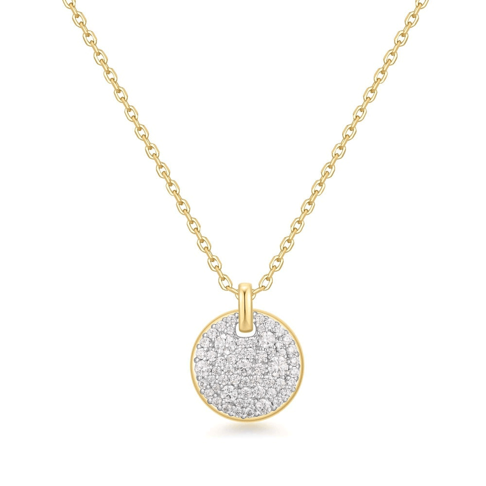 14K Gold Plated Cubic Zirconia Pave Cluster Disc Necklace by Ania Haie