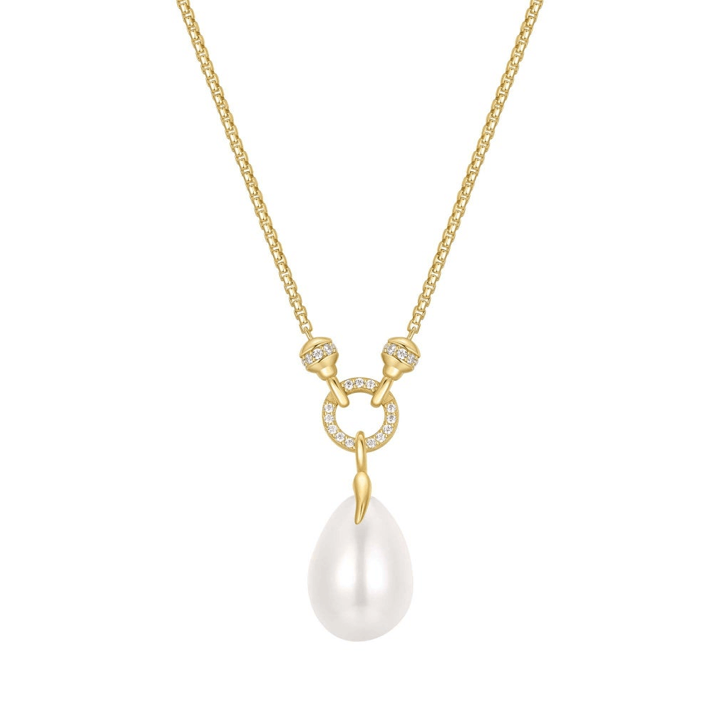 14K Gold Plated Shell Pearl Drop Pendant Necklace by Ania Haie
