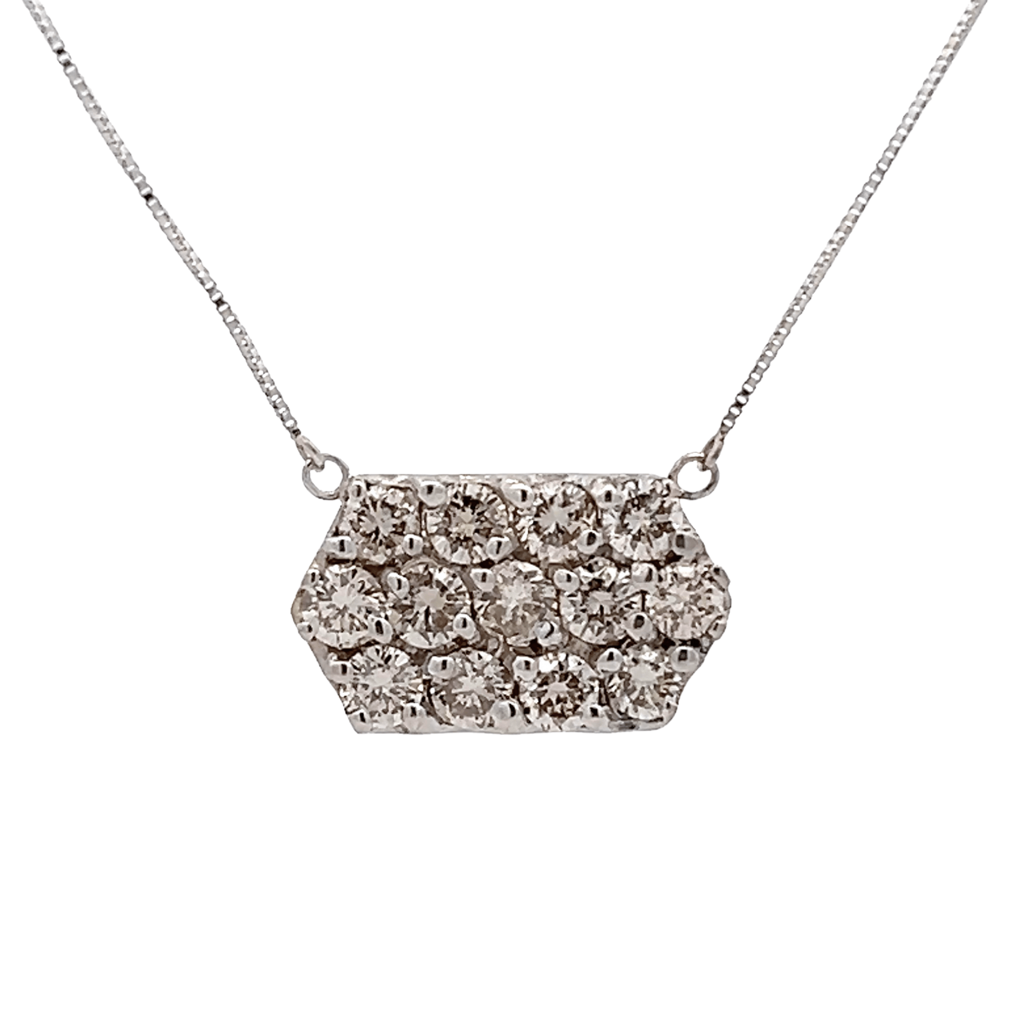 Estate 14K White Gold 2.00ctw Diamond Hexagon Pendant Necklace